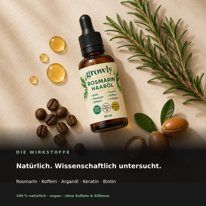 Growly Rosmarin Haaröl mit Rosmarin, Koffein, Arganöl, Keratin und Biotin
